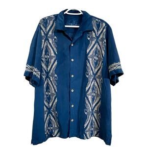 Tommy Bahama Silk Shirt Men’s XL Blue Crane Bird Print Hawaiian Camp